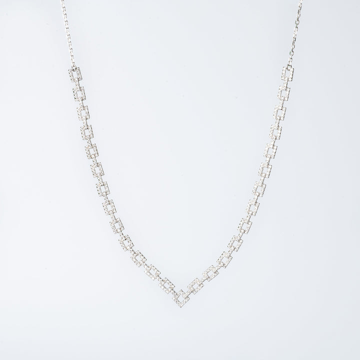 Alana necklace with a chain design and adorned with cubic zirconia gemstones.