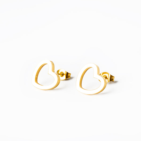 A pair of yellow gold Amata earrings with a heart-shaped design, set with cubic zirconia gems.