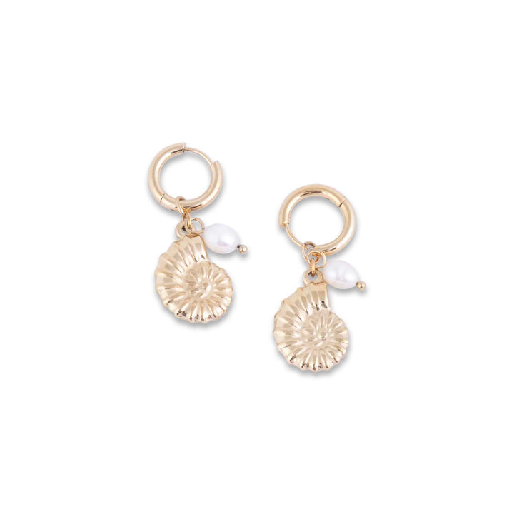 Pair of Bebbuxu Tal-Bajja Earrings with floral designs and pearls on a white background