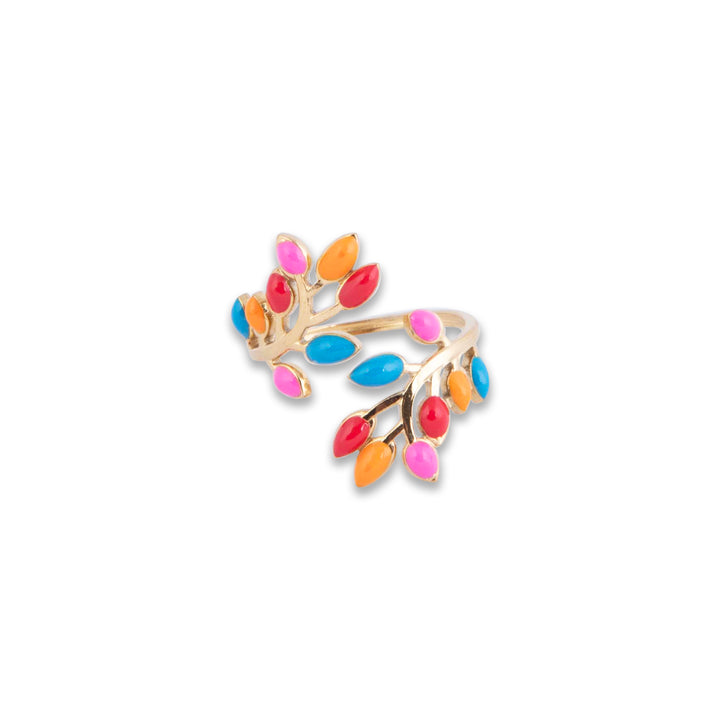 Multicolored  Gram Collections Sliema ring with gold band on a white.background