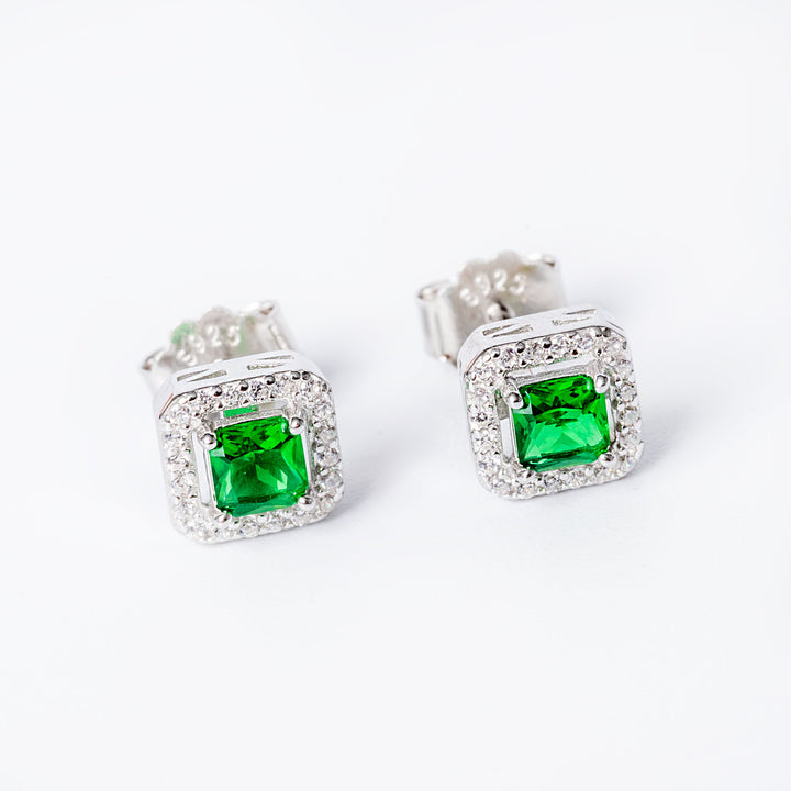 An edith earrings in green stone colour standing in the center of the image against a white background. 