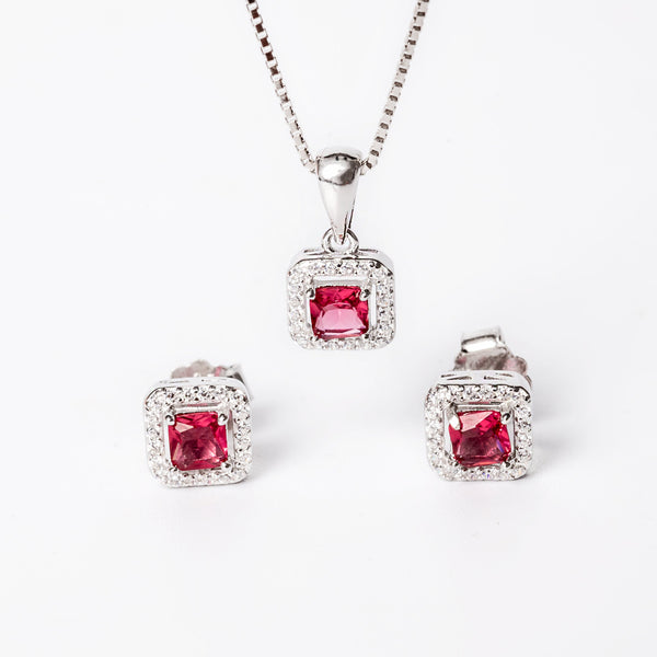 An Edith Set in red colour stones standing in the center of the image against a white background.