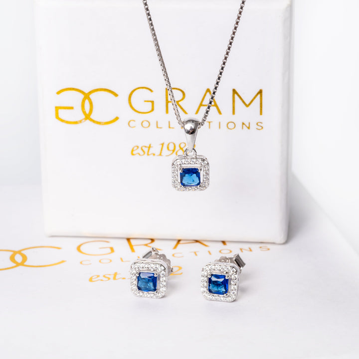 Edith set in blue stone colour placed on white box. 