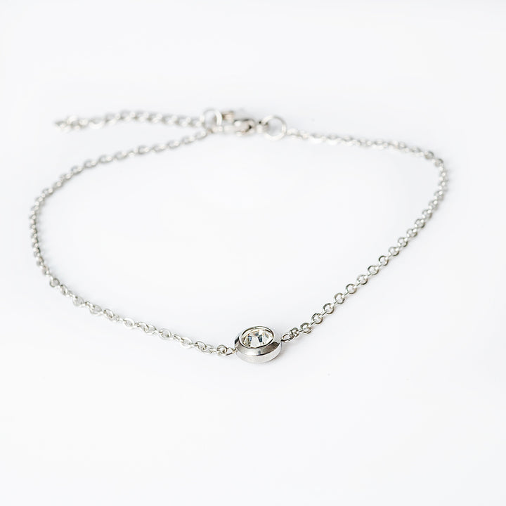 A close up view of Gabriella Silver Bracelet with its white pendant