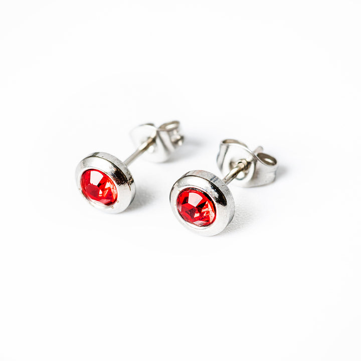 red colour Gabriella Silver Earrings close up view 