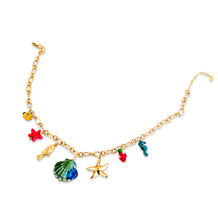 Wied Iz-Zurrieq Necklace with colorful sea-themed charms on a white background