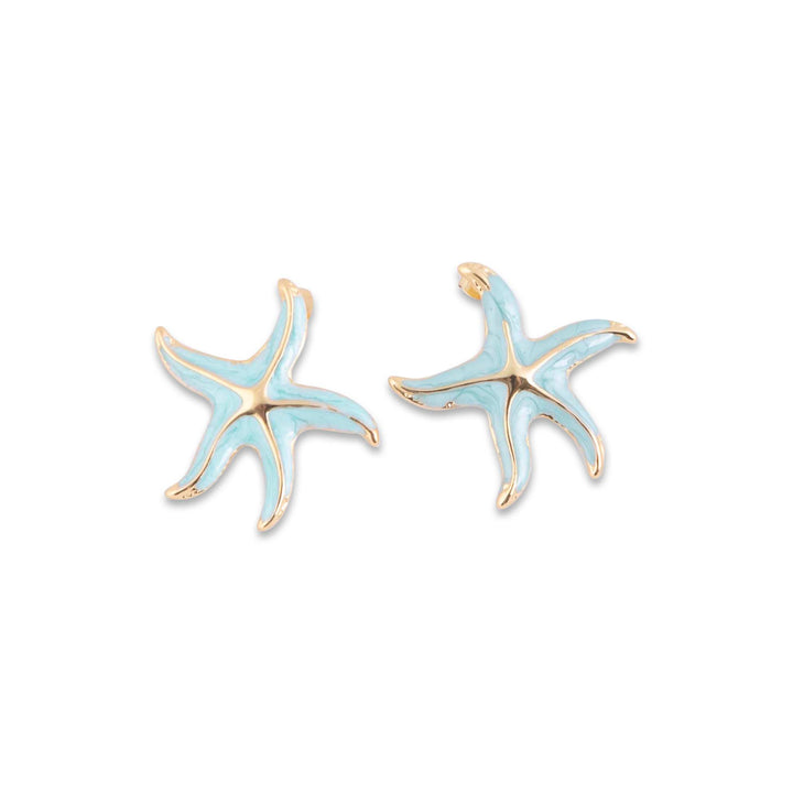 Isla Starfish-shaped earrings in light blue colour with gold accents on a white background