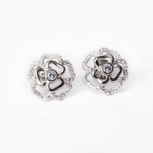 A pair of silver Ivy earrings with cubic zirconia embellishments.
