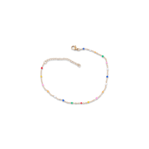 Multicolored beaded bracelet on a white background