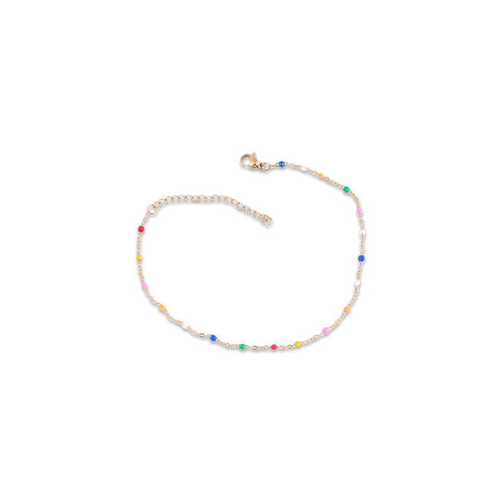 Multicolored beaded bracelet on a white background