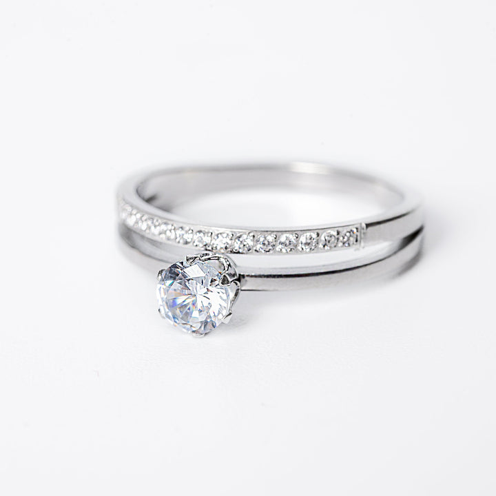 A close up view of Michela Silver Ring standing in the center of the image against a white background.