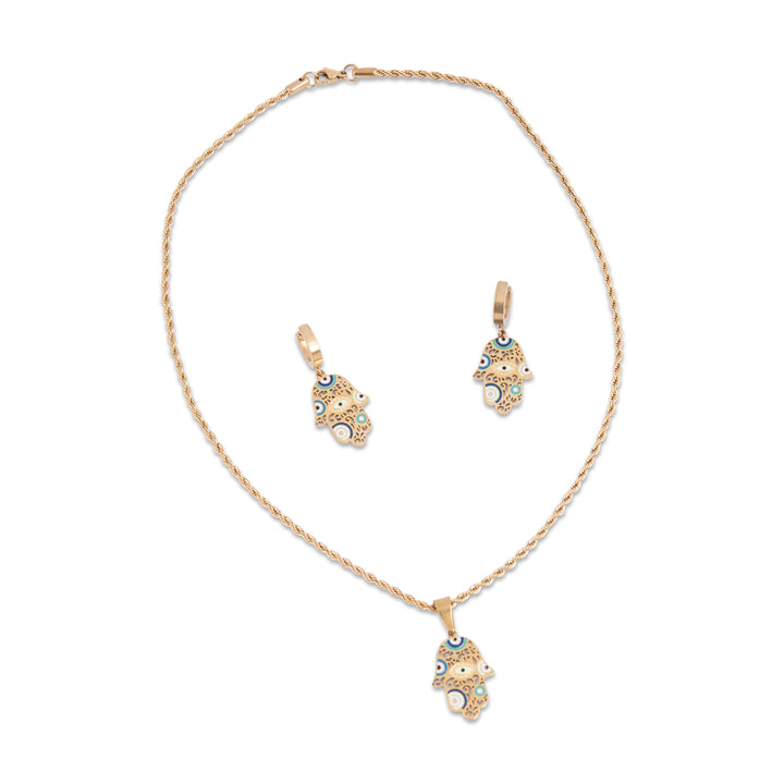 Gram Collection's Qala Jewelry set with necklace and earrings on a white background