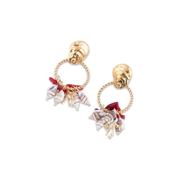 Pair of ramla earrings with floral charms on a white background