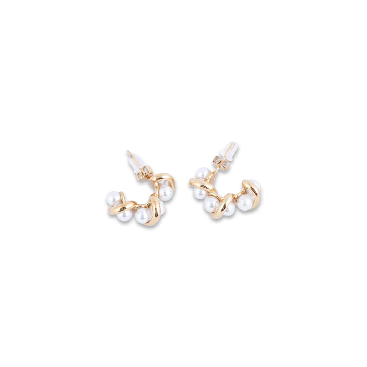 Riviera hoop earrings with pearls on a white background