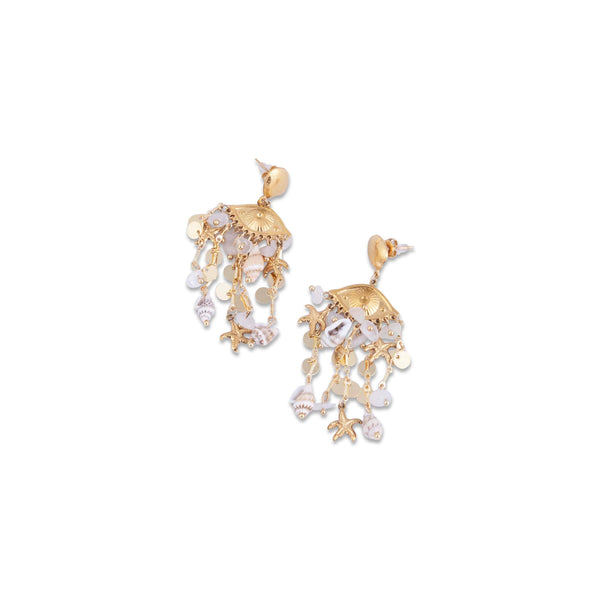 Gold and white San Blas Earrings on a white background