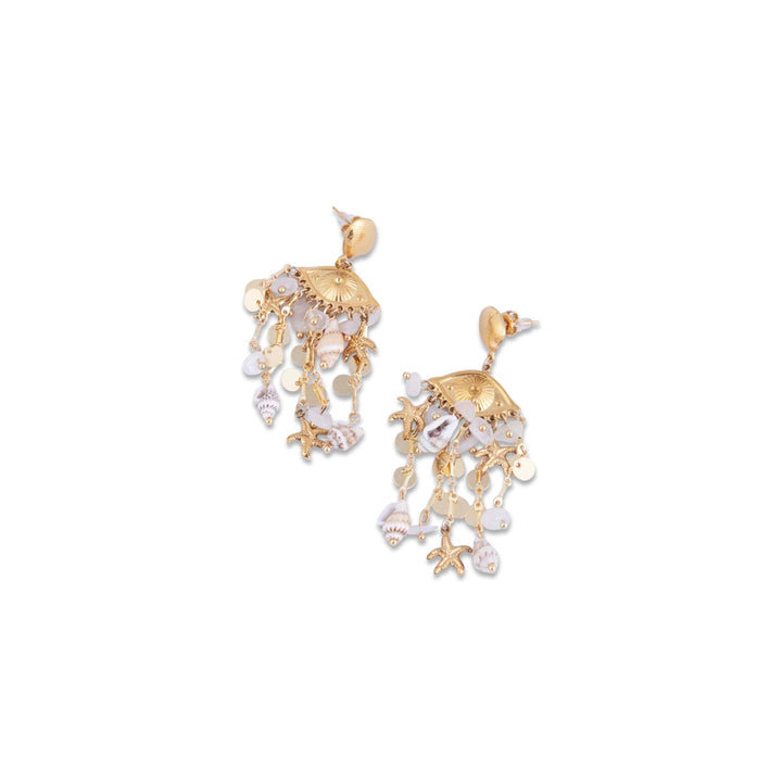 Gold and white San Blas Earrings on a white background