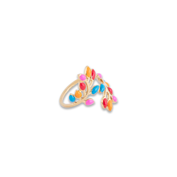 Colorful sliema ring with multicolored stones on a white background