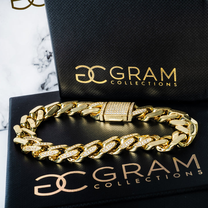 A Vienna bracelet placed on its uniquely designed box. 