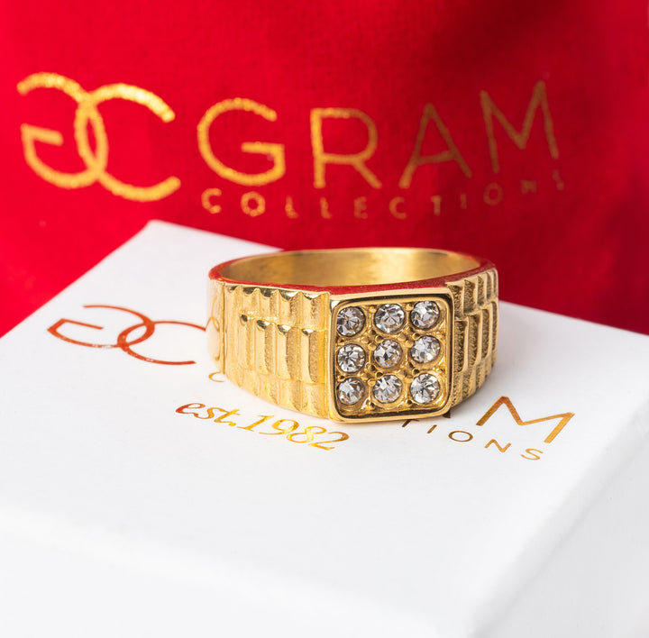 A close up view of gram collections's Rolex ring. 