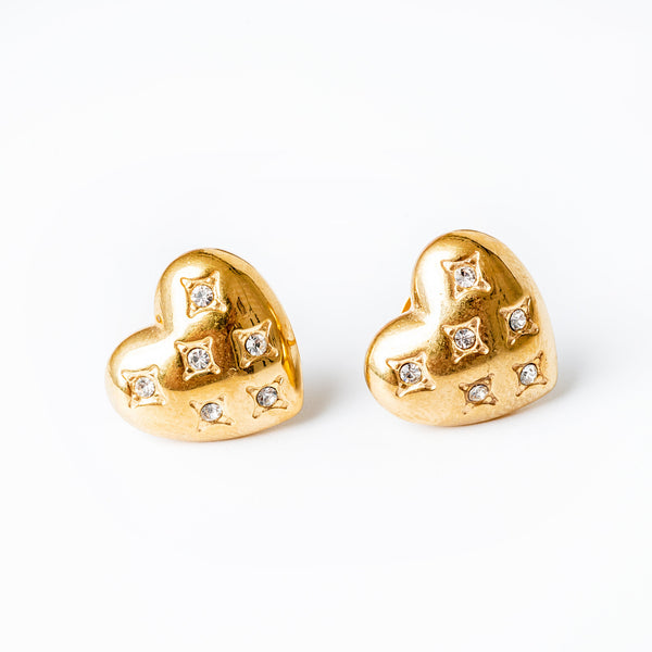 A pair of gold-plated Amanda earrings shaped like hearts with AAA cubic zirconia embellishments