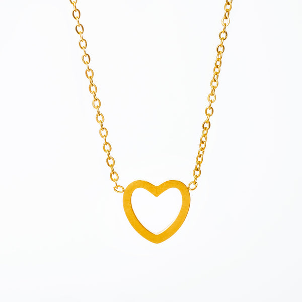 A yellow gold stainless steel Amata necklace with a solid pattern, featuring a yellow gold heart-shaped pendant.