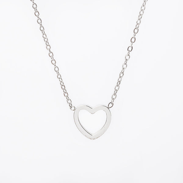 Amata silver necklace with a heart-shaped pendant, displayed against a white background.