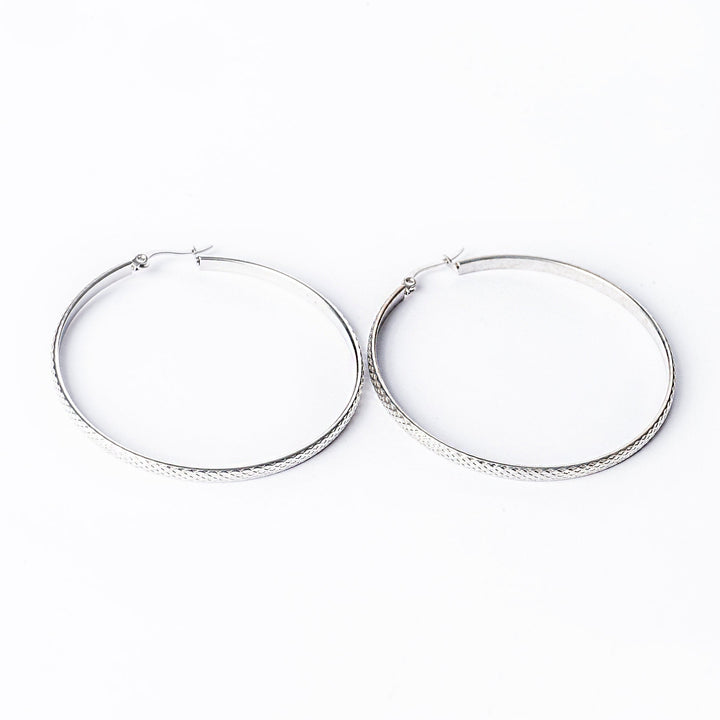 A close up view of Anna Silver Earrings standing in the center of the image against a white background. 