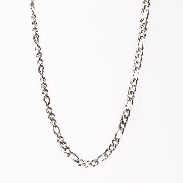 A silver stainless steel necklace with a simple chain design.