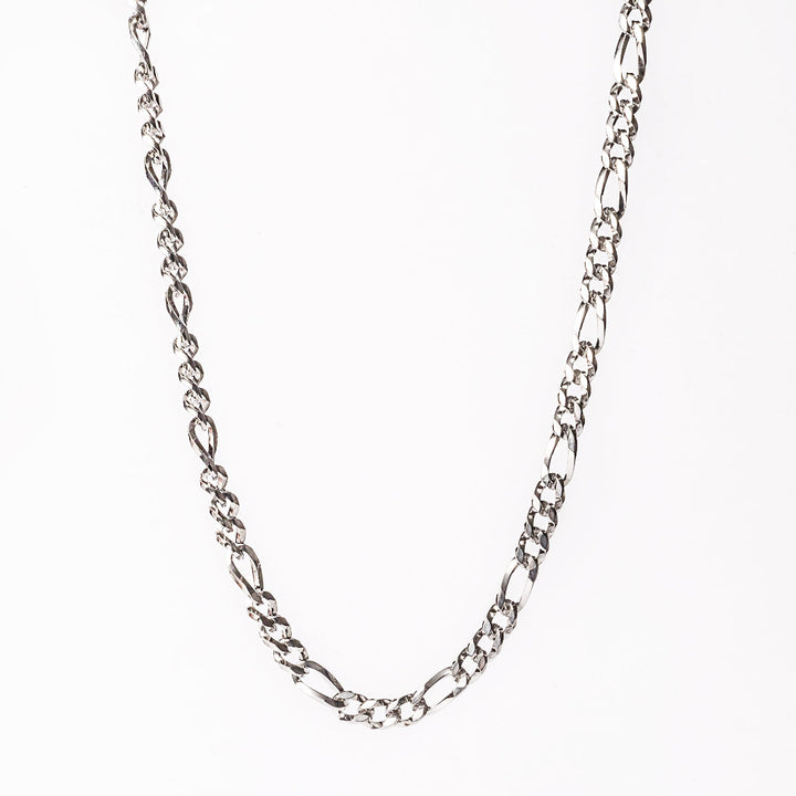 A silver stainless steel necklace with a simple chain design.