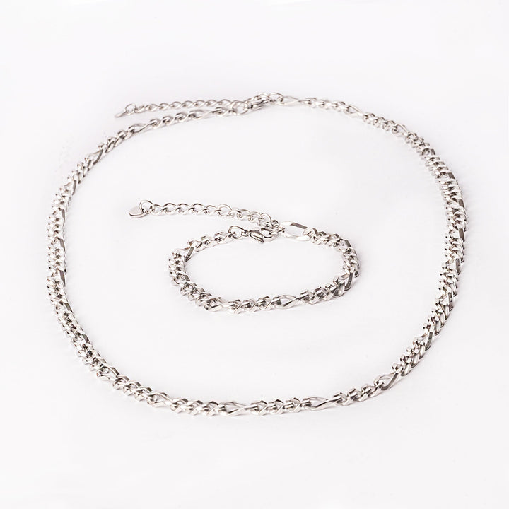 A close up view of Bari Silver necklace standing in the center of the image against a white background. 