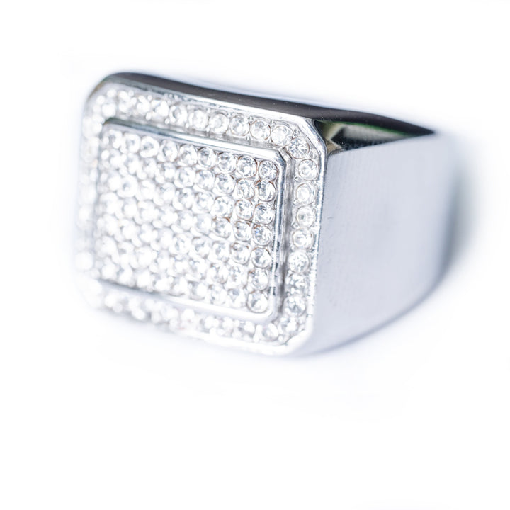 Silver Bobby Ring with a square pavé top shown from a side angle on a white background