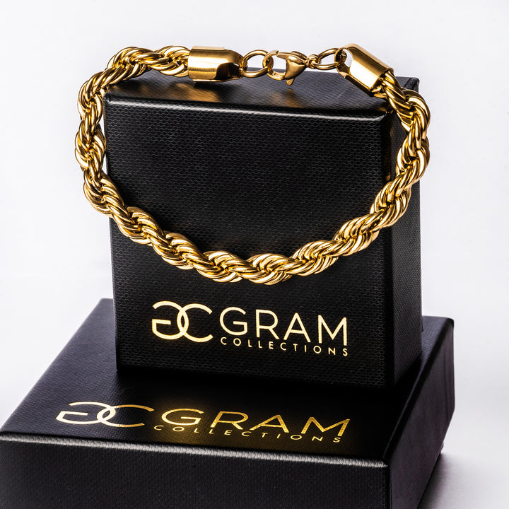 Bologna bracelet placed on its uniquely designed box. 