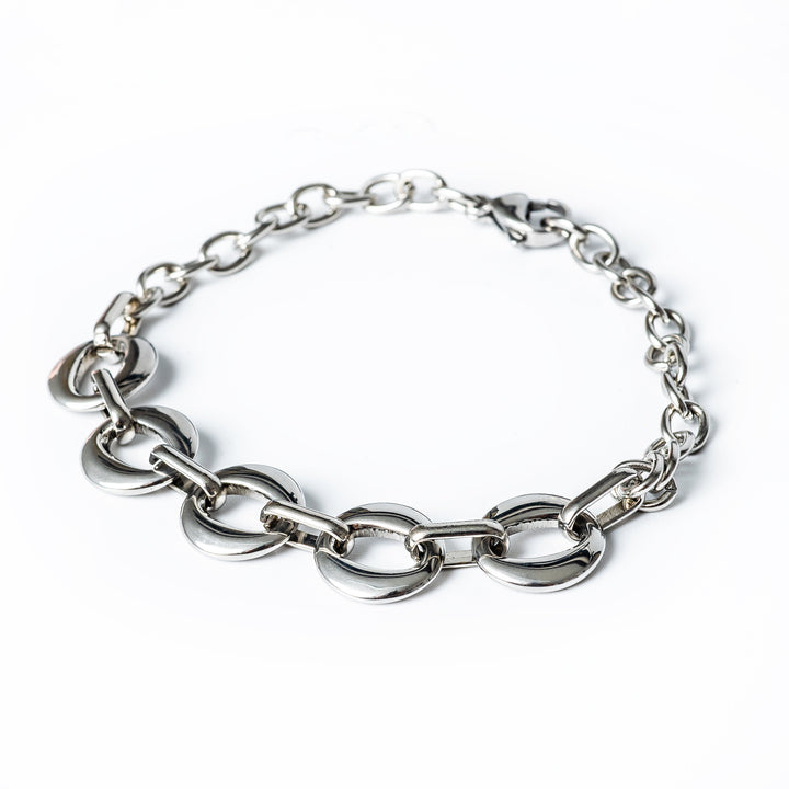 A close up view of Chantelle Silver Bracelet standing in the center of the image against a white background 
