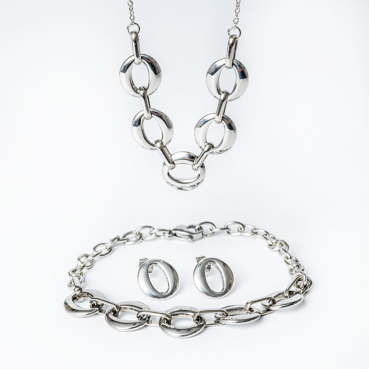 A close up view of Chantelle Silver set standing in the center of the image against a white background. 