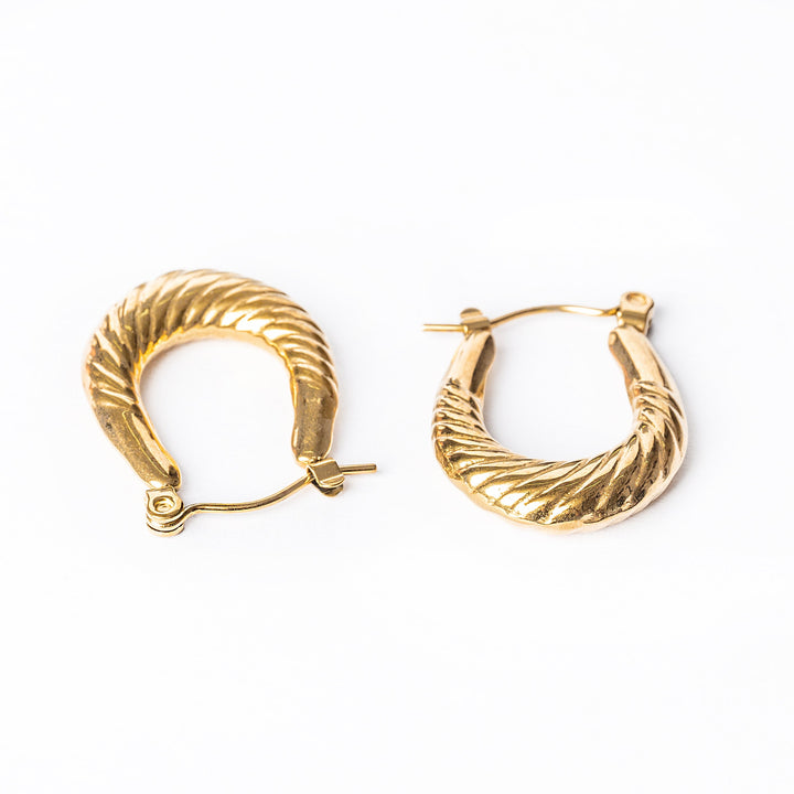 a bird view of Claire Gold Earrings standing in the center of the image against a white background. 