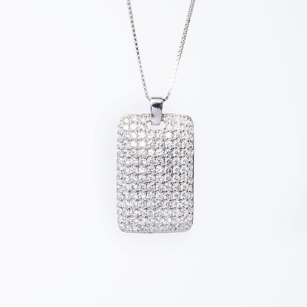 A sterling silver Clementis necklace with a pendant featuring cubic zirconia, attached to a chain.