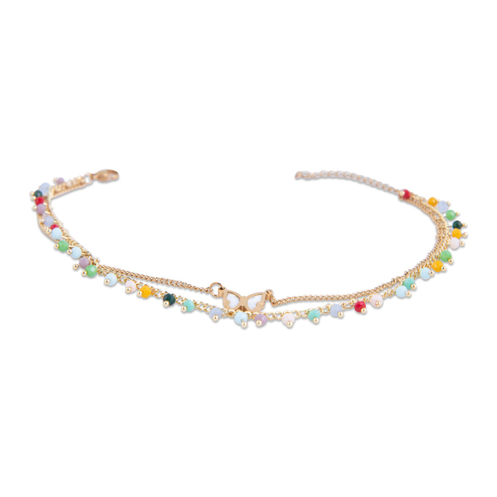 anklet with colorful beads on a white background