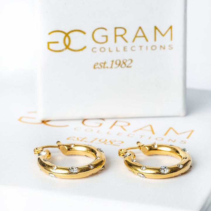 Diane Earrings standing placed on its uniquely designed box. 
