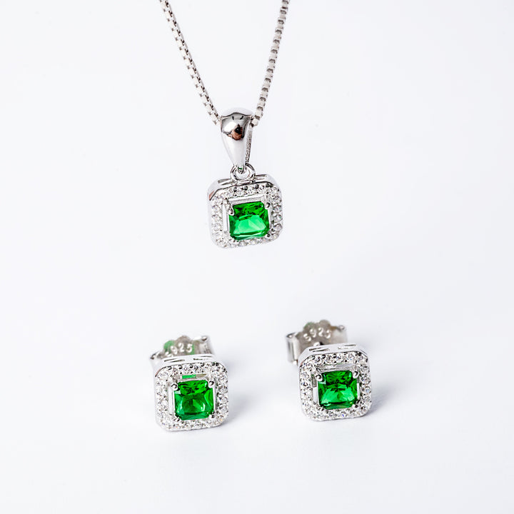 An Edith Set in green stone colour standing in the center of the image against a white background. 