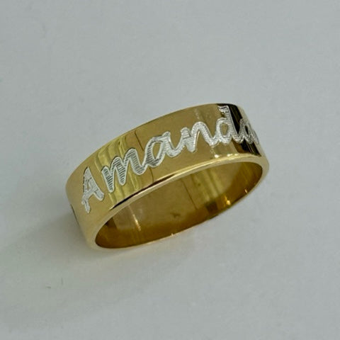 A bird view of Engravable Name Ring.