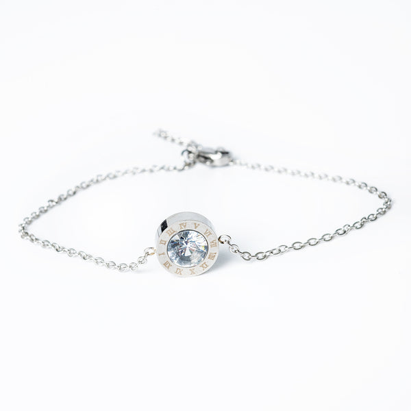 close up view of Ester Silver Bracelet standing in the center of the image against a white background 