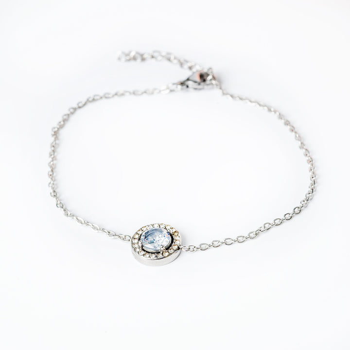 A close up view of Gabby Silver Bracelet standing in the center of the image against a white background 