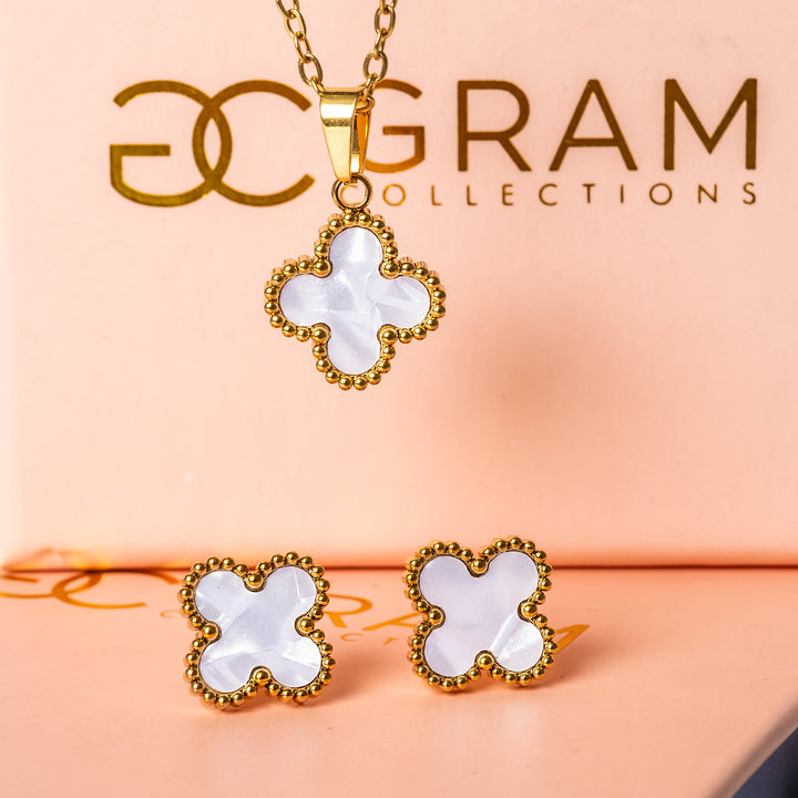a close up view of Fiore Set in white colour standing in the center of the image against its uniquely designed box. 