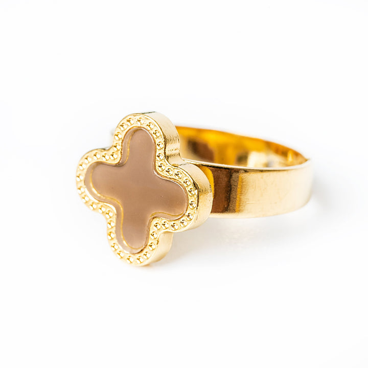 A close up view of Fiorella Ring in gold colour 