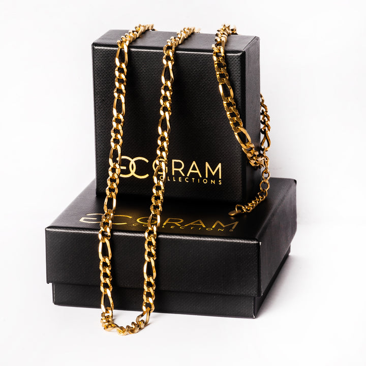 A close up view of Firenze necklace and bracelet placed on its uniquely designed black box, standing in the center of the image. 
