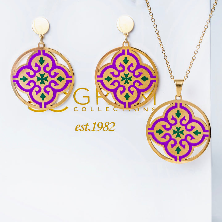 a gram collections Maltese cross Tiles Earrings standing in the center of the image against a white background. 