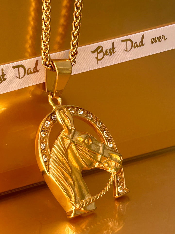 A close up view of horse Ta' Ziemel Necklace. 