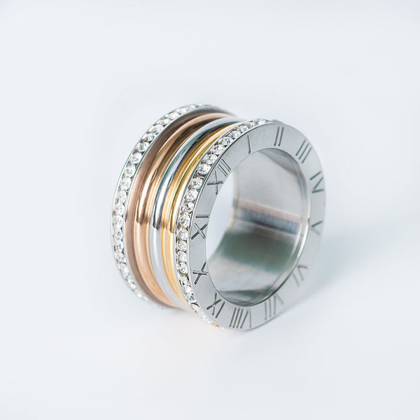 Haley multitone ring with roman numerals and crystal edges