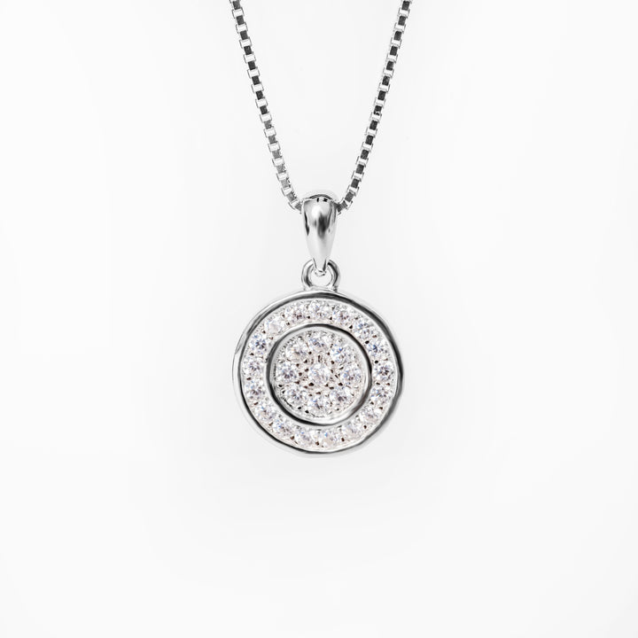 A close up view of Hannah necklace standing in the center of the image against a white background 
