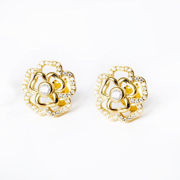 A pair of yellow gold  Ivy earrings with cubic zirconia embellishments.